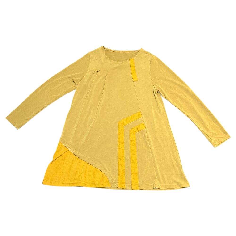 Viante Long Sleeve Top Tunic Style Korea K-Fashion A-Line Yellow & Gold Artsy